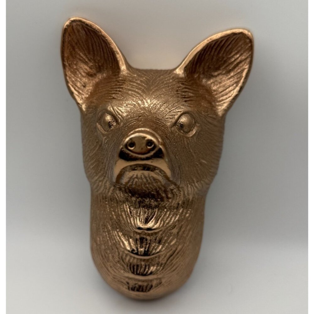 Vintage Wall Mount Hanging Gold Metal Dog/Fox Head Decor